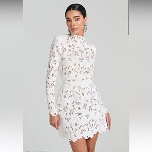 NADINE MERABI White Long Sleeve Lace Mini Dress